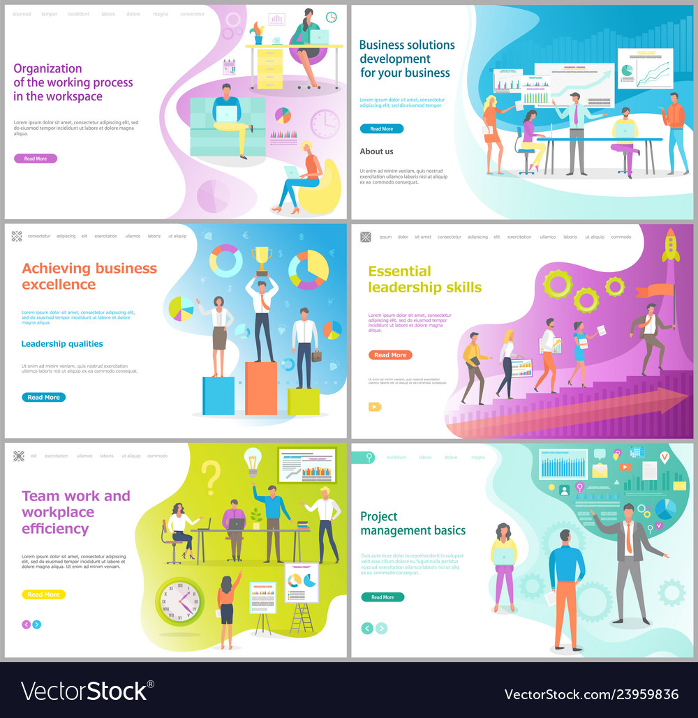 Organization of working process website page set Vector Image