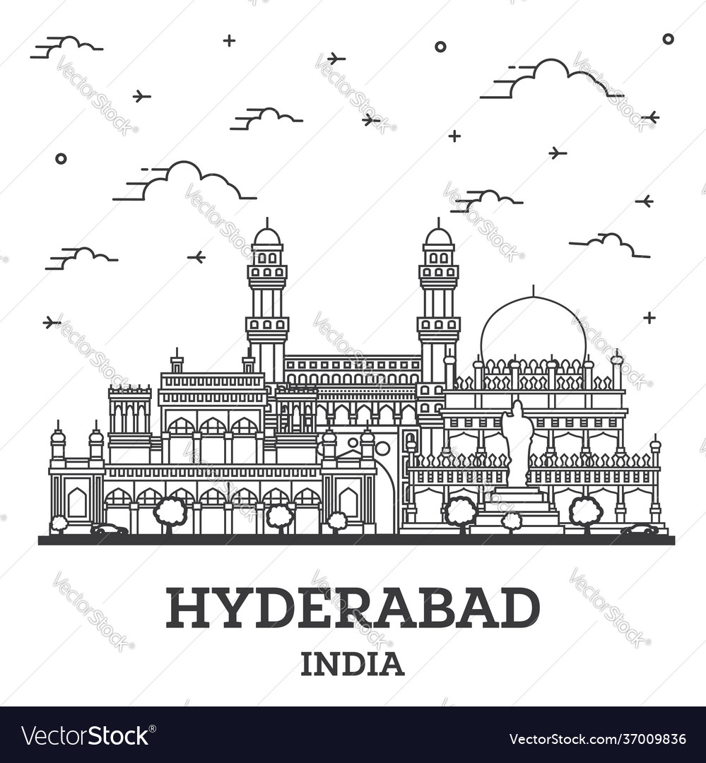 Outline hyderabad india city skyline Royalty Free Vector