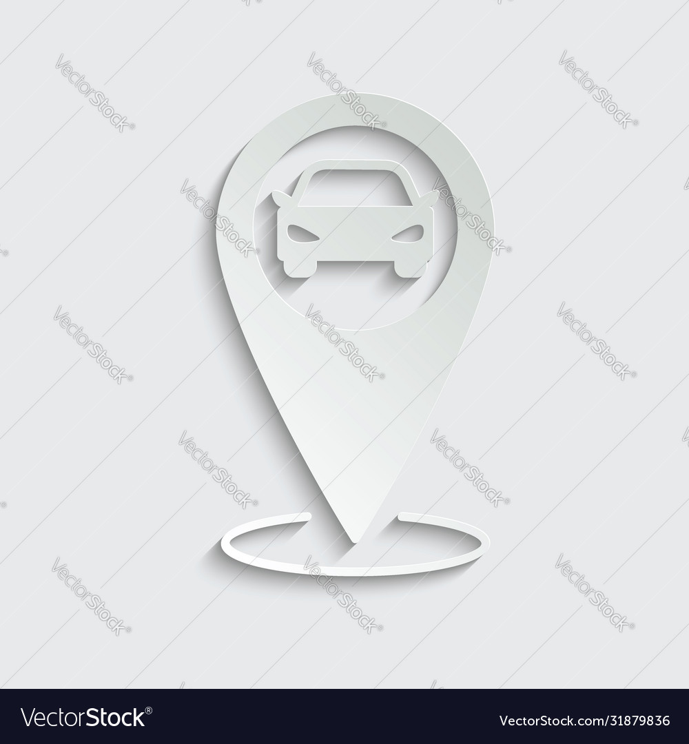 Paper car icon black map pointer with symbol vector image Paper car icon black map pointer with symbol