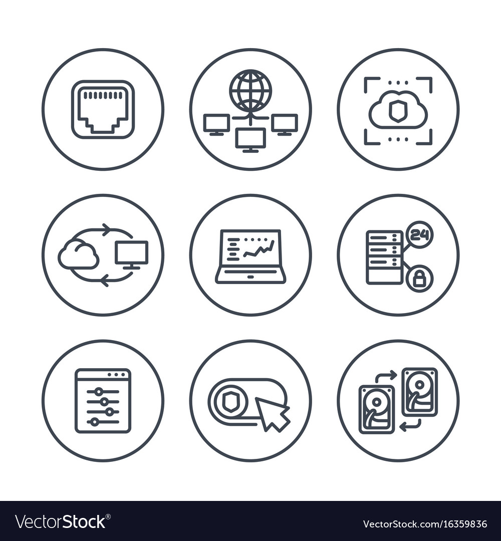 Servers networks cloud solutions line icons