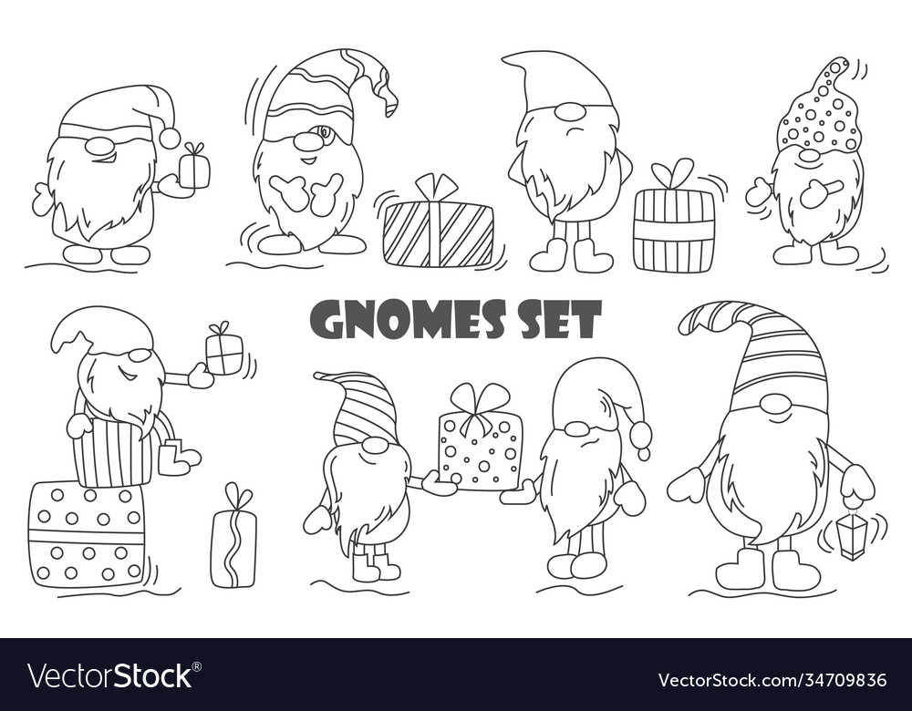 Set cute gnomes on a white background Royalty Free Vector