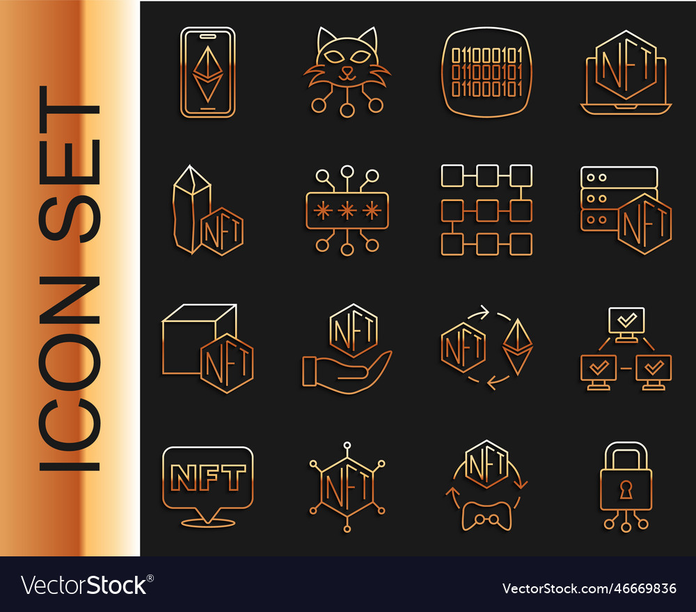 Set line cyber security nft blockchain technology vector image Set line cyber security nft blockchain technology
