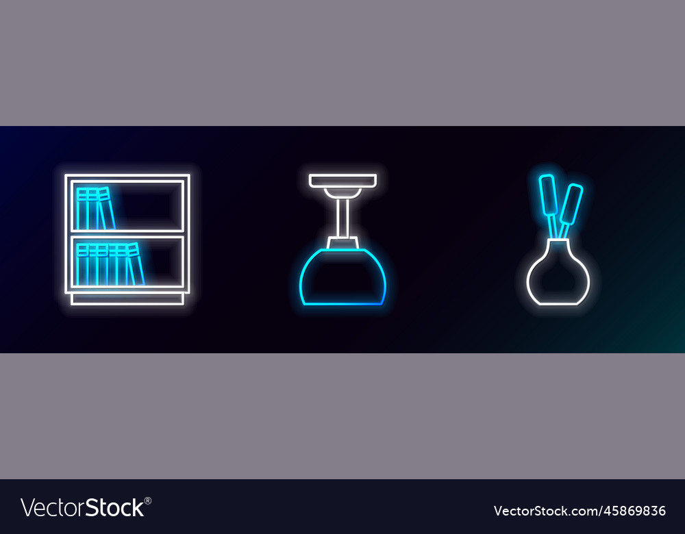 Set line vase library bookshelf and lamp hanging Vector Image Set line vase library bookshelf and lamp hanging