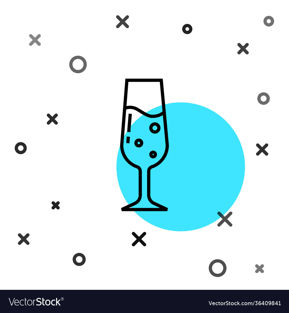 Black line glass champagne icon isolated