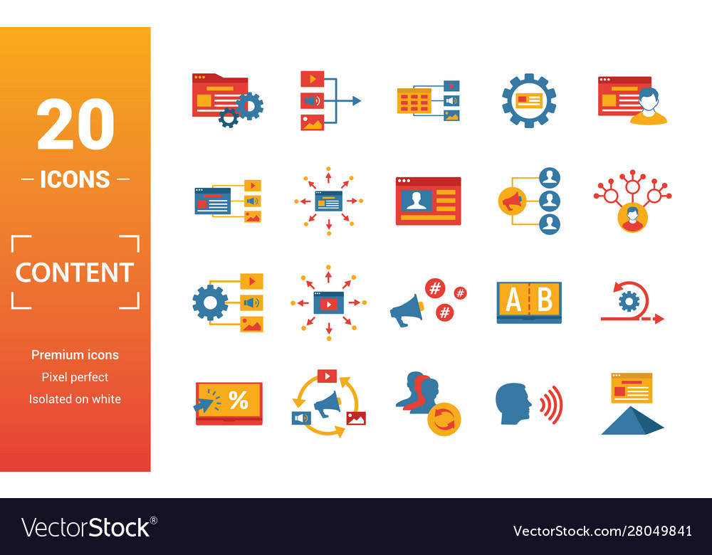 Content icon set include creative elements cms