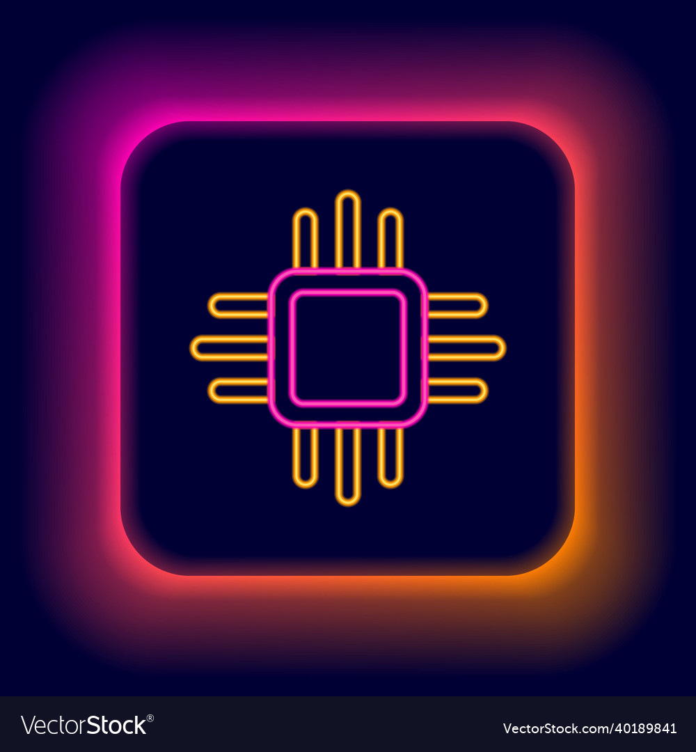 Glowing neon line computer processor vector image Glowing neon line computer processor