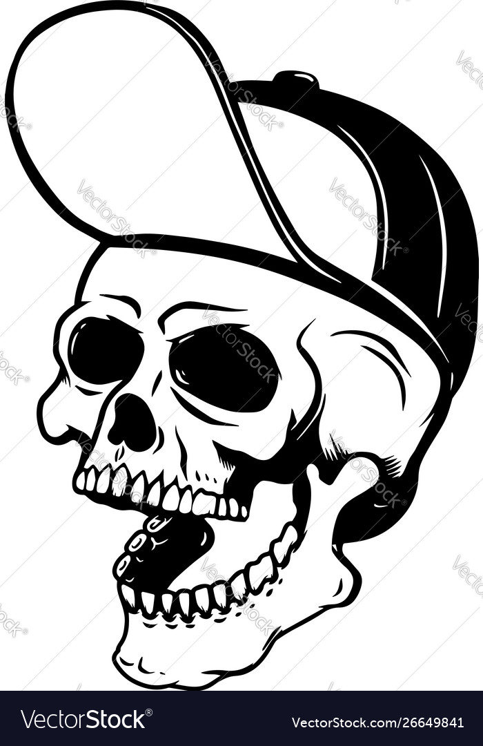 Human skull in baseball cap design element for Vector Image