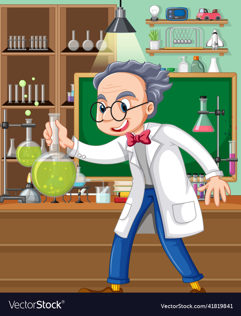 Laboratory scene with scientist cartoon character Vector Image