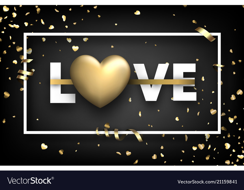 Love card with gold hearts and serpentine