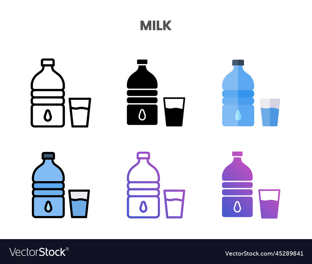 Milk icons set with different styles