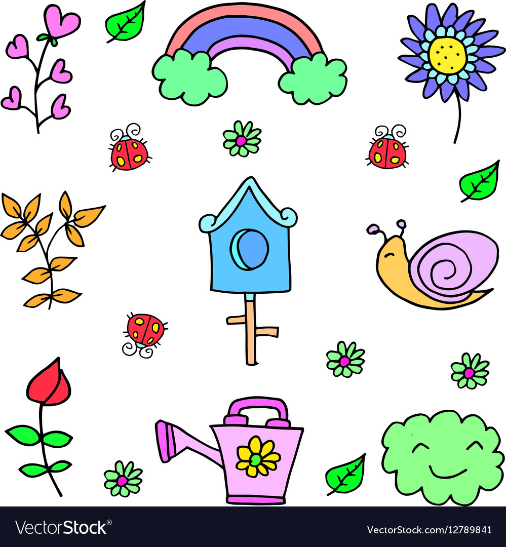 Object of spring set doodles