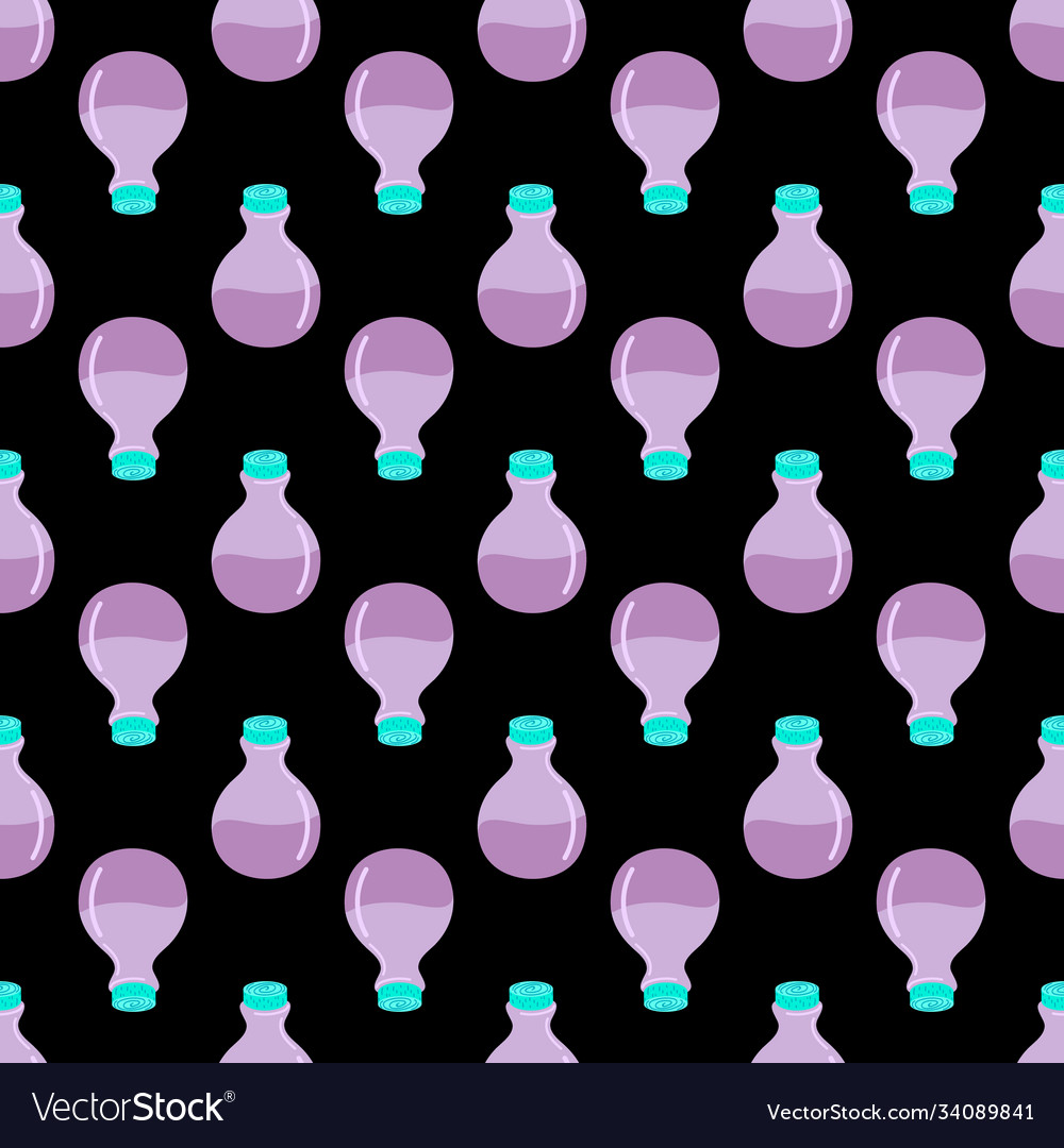 Seamless pattern with bottles elixir vector image Seamless pattern with bottles elixir
