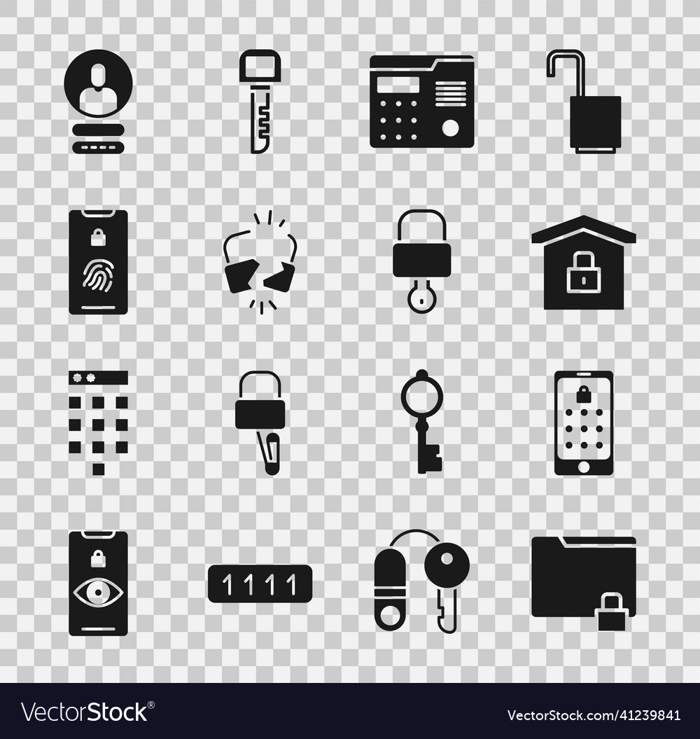 Set folder and lock mobile graphic password vector image Set folder and lock mobile graphic password