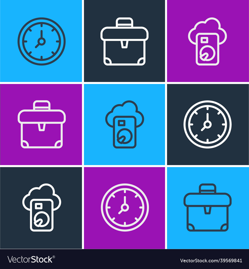 Set line clock cloud database and briefcase icon vector image Set line clock cloud database and briefcase icon