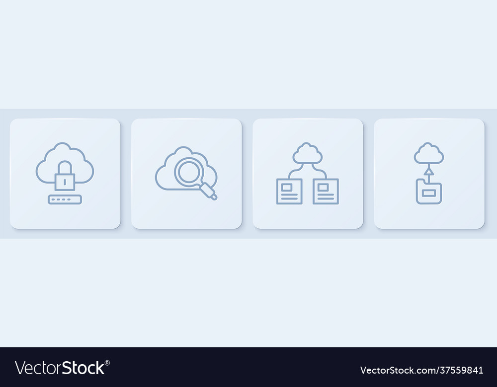 Set line cloud computing lock technology data vector image Set line cloud computing lock technology data