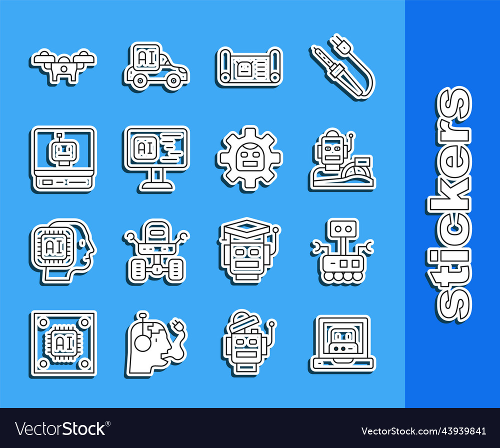 Set line creating robot humanoid driving vector image Set line creating robot humanoid driving