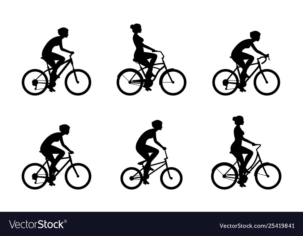 Set womans riding bicycles Royalty Free Vector Image