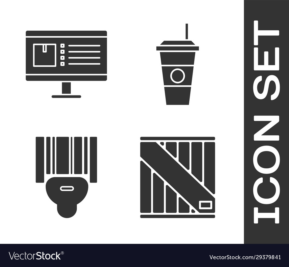 Set wooden box computer monitor with app Vector Image Set wooden box computer monitor with app