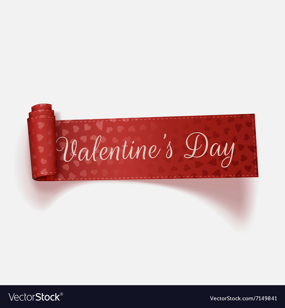 Valentines day red scroll greeting ribbon