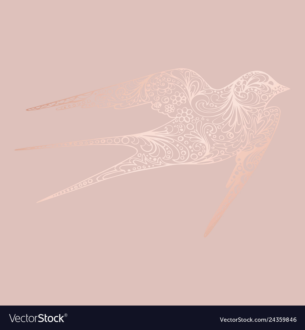 Bird rose gold hand drawing vector image