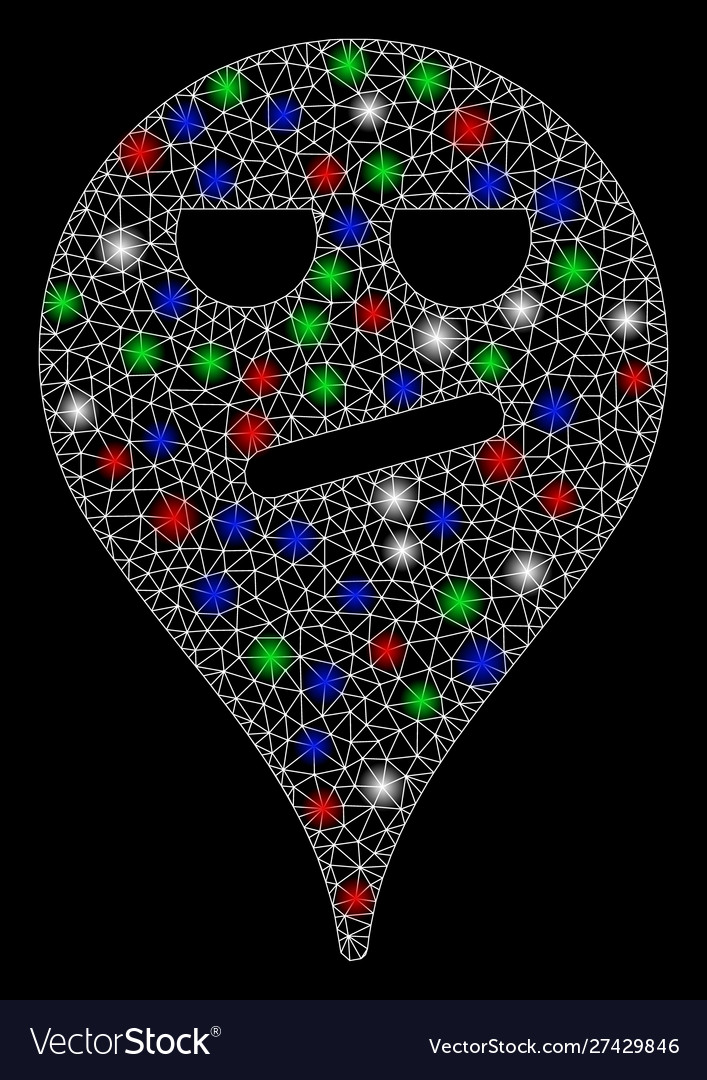 Bright mesh network bored smiley map marker vector image Bright mesh network bored smiley map marker