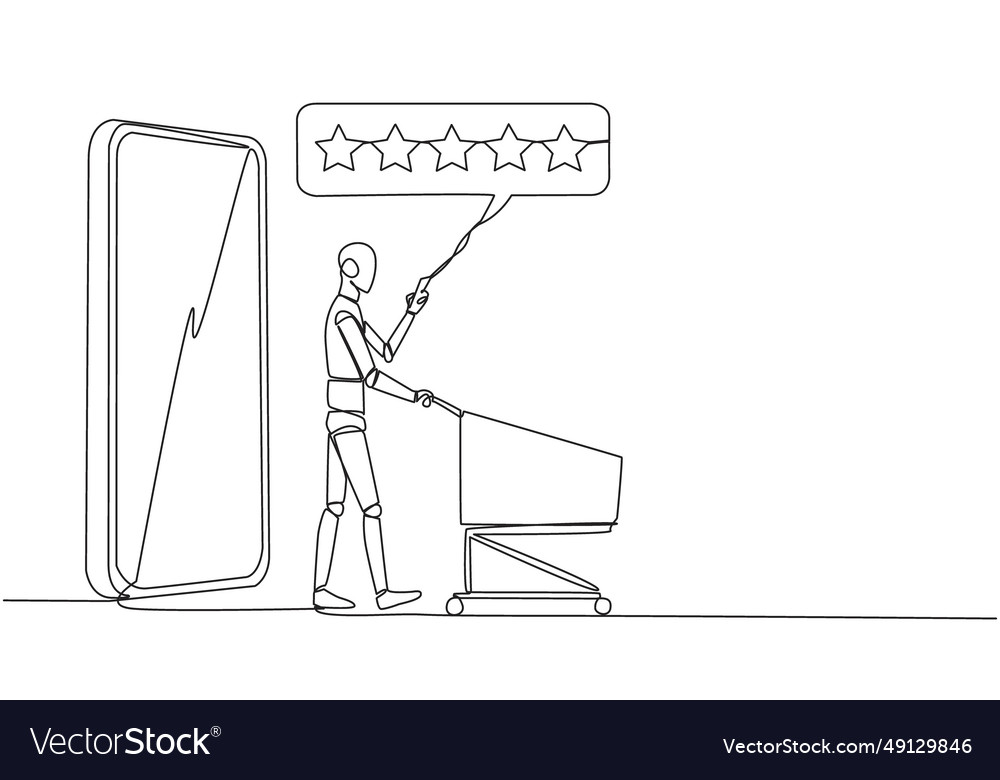 Continuous one line drawing robot walked out vector image Continuous one line drawing robot walked out