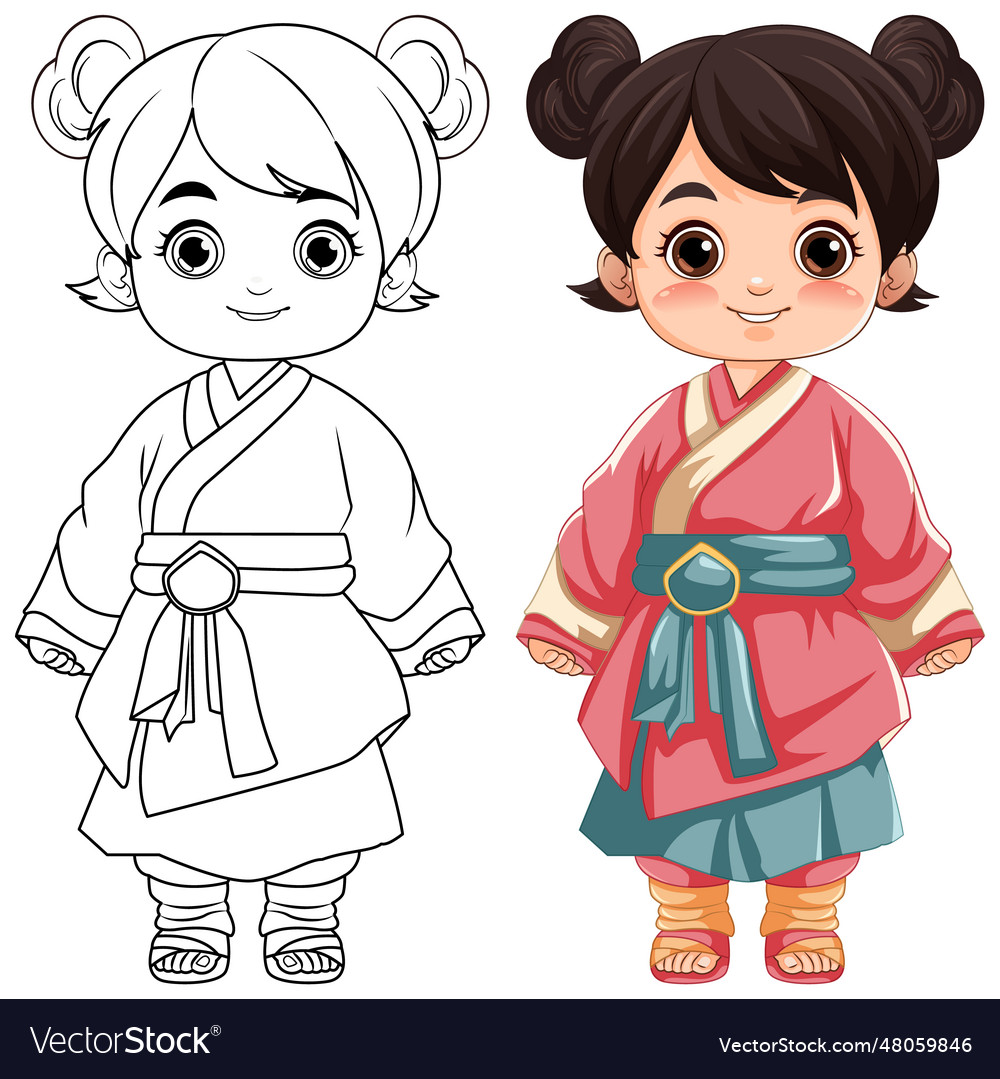 Cute asian girl in traditional outfit Royalty Free Vector