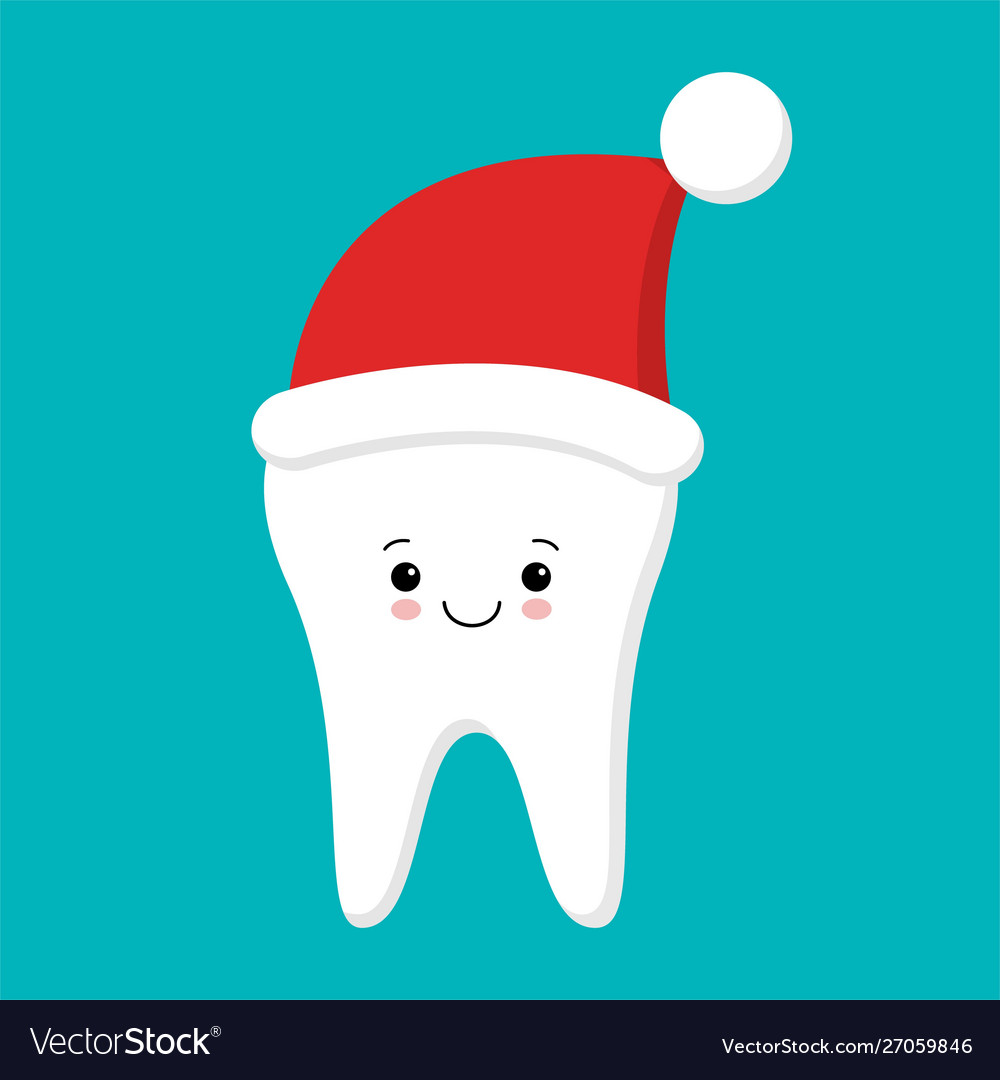 Cute happy smiling funny tooth with christmas hat