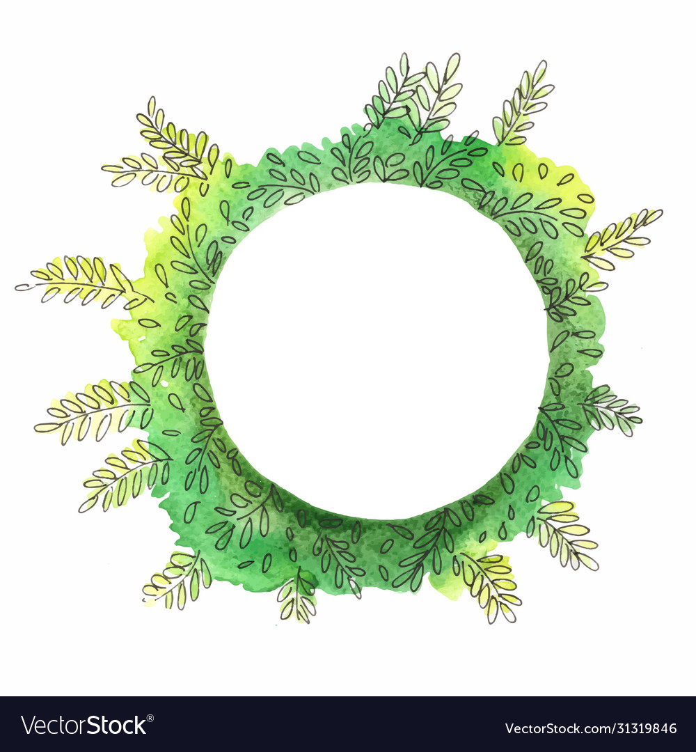 Fern forest wreath in circle frame watercolor hand