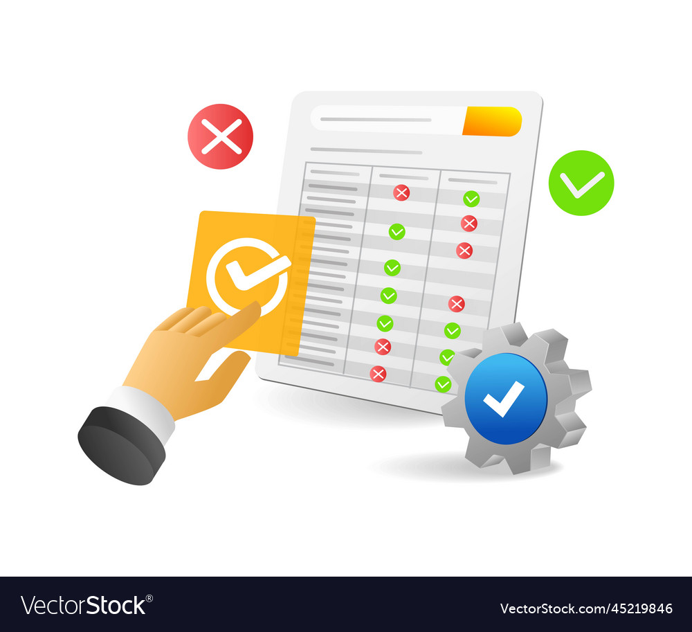 Flat isometric 3d check mark filling form