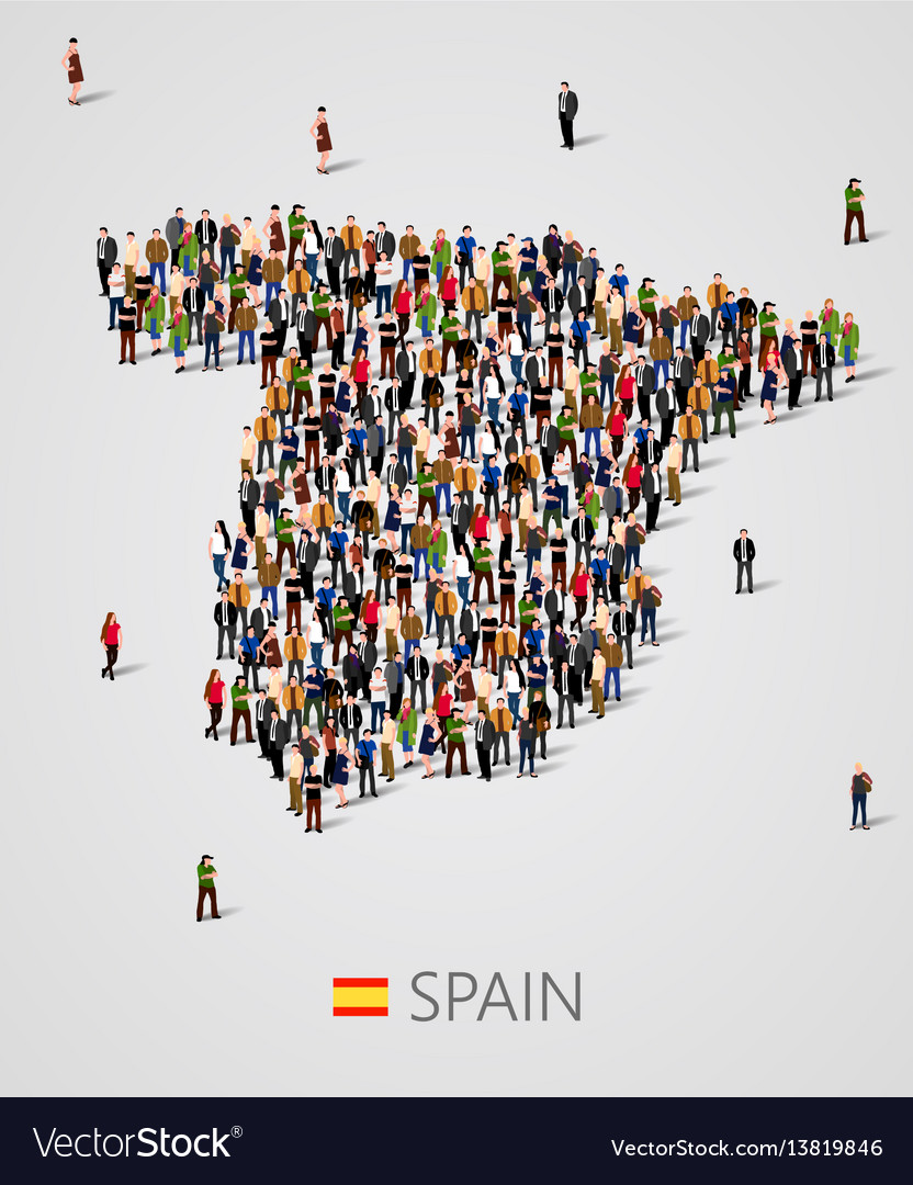 Large group of people in form spain map Royalty Free Vector