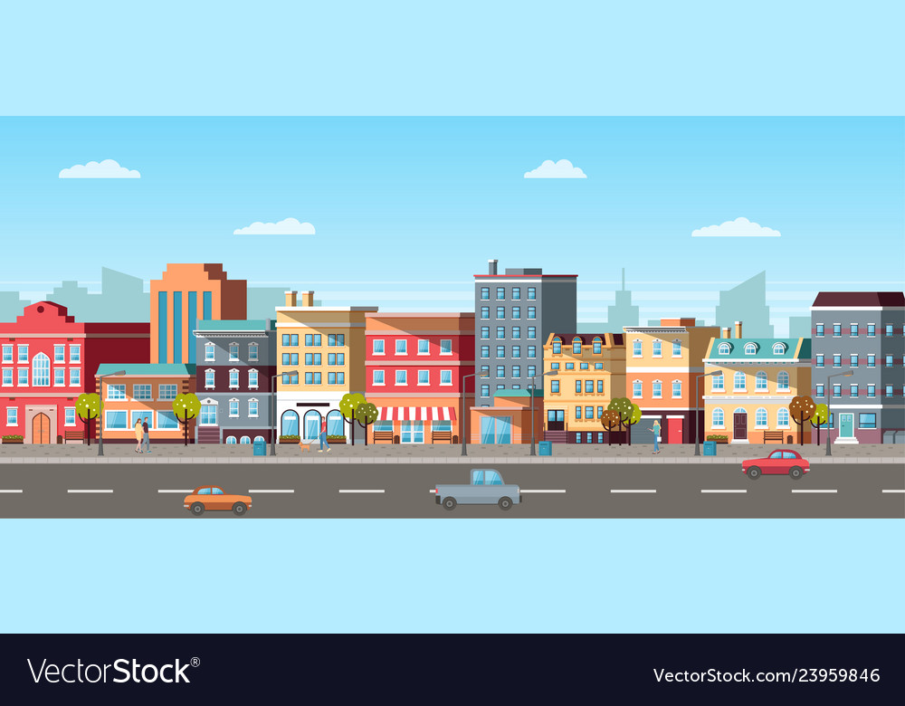 Panoramic view city car and pedestrian Royalty Free Vector