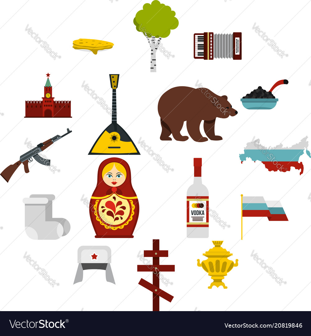 Russia icons set flat style Royalty Free Vector Image