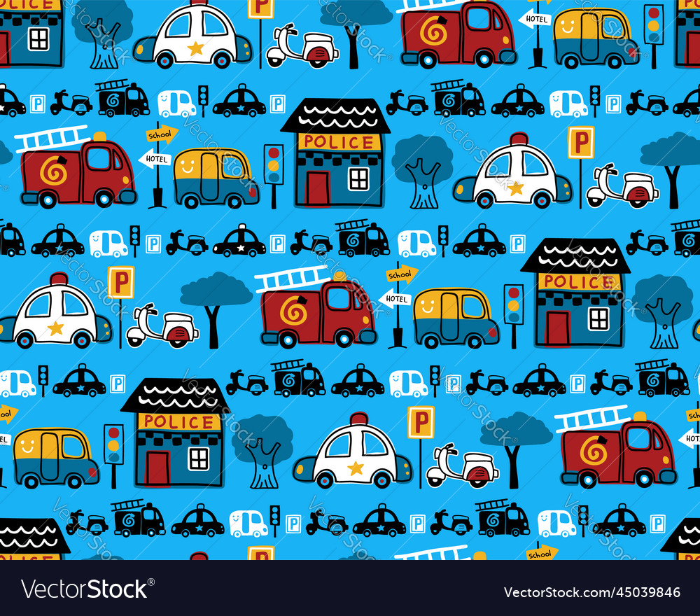 Seamless pattern of rescue vehicles cartoon Vector Image