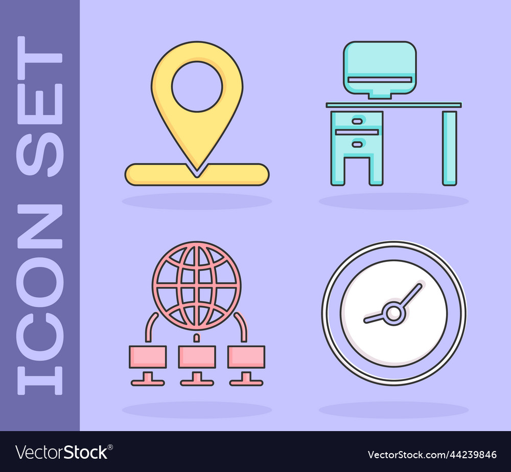 Set clock location computer network vector image Set clock location computer network
