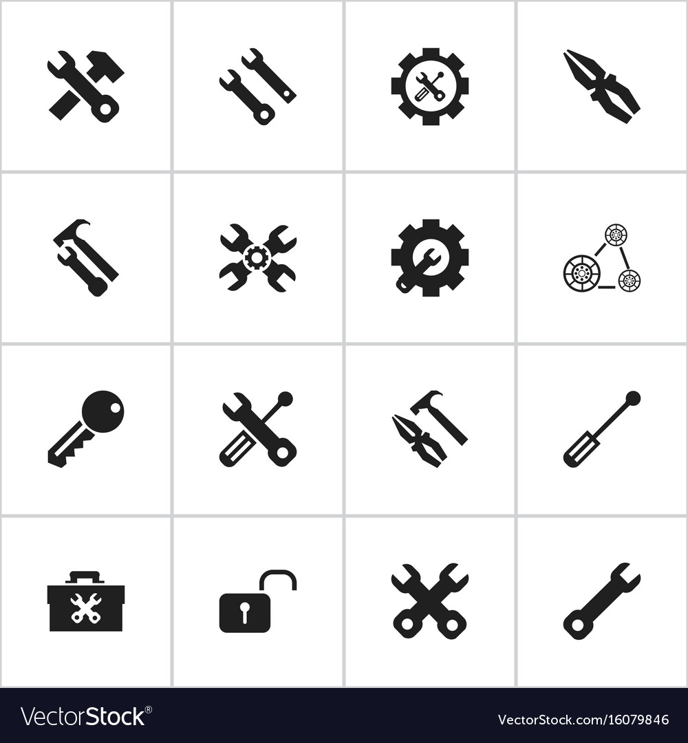 Set of 16 editable mechanic icons includes