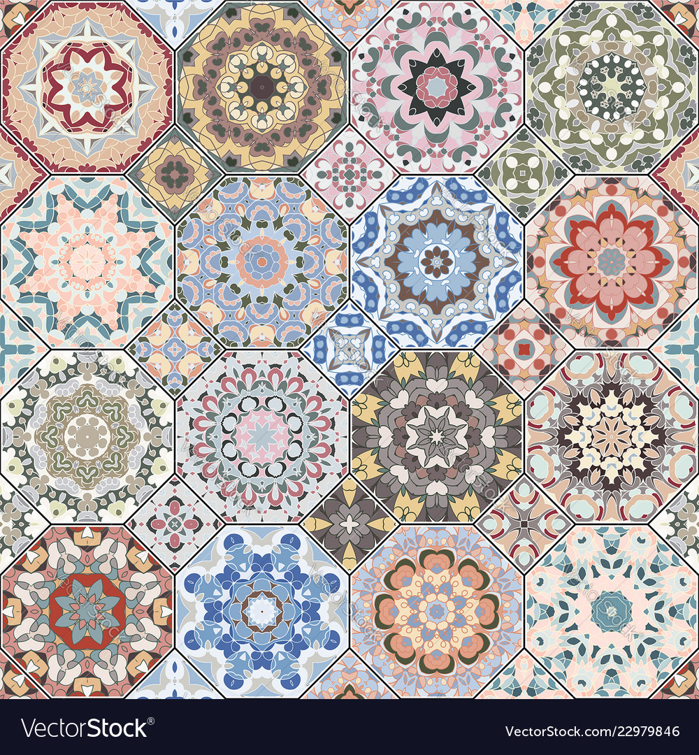 Set of octagonal and square patterns vector image Set of octagonal and square patterns