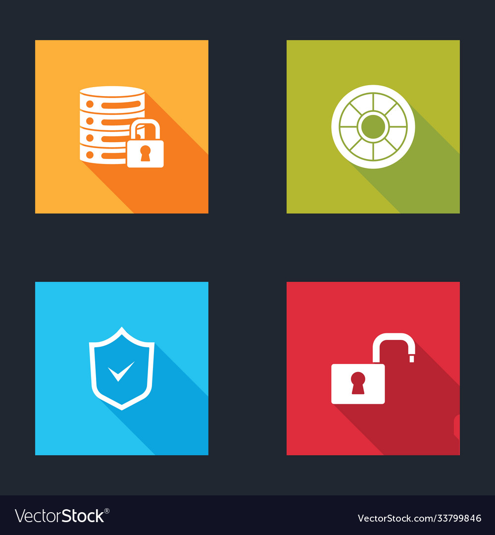 Set server security with lock safe shield check vector image Set server security with lock safe shield check