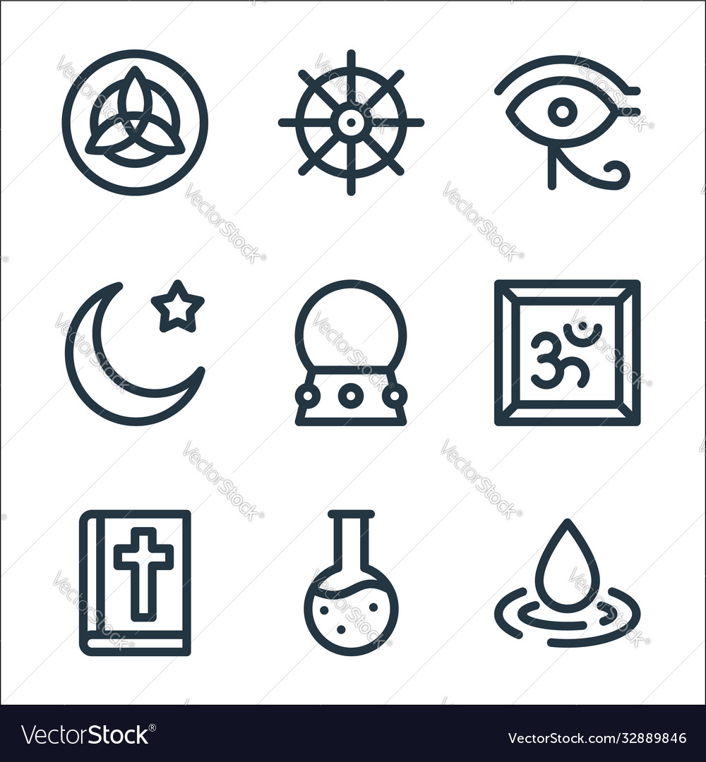 Spiritual line icons linear set quality