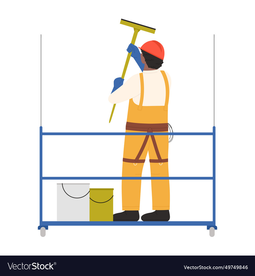 Wall painter working at height Royalty Free Vector Image