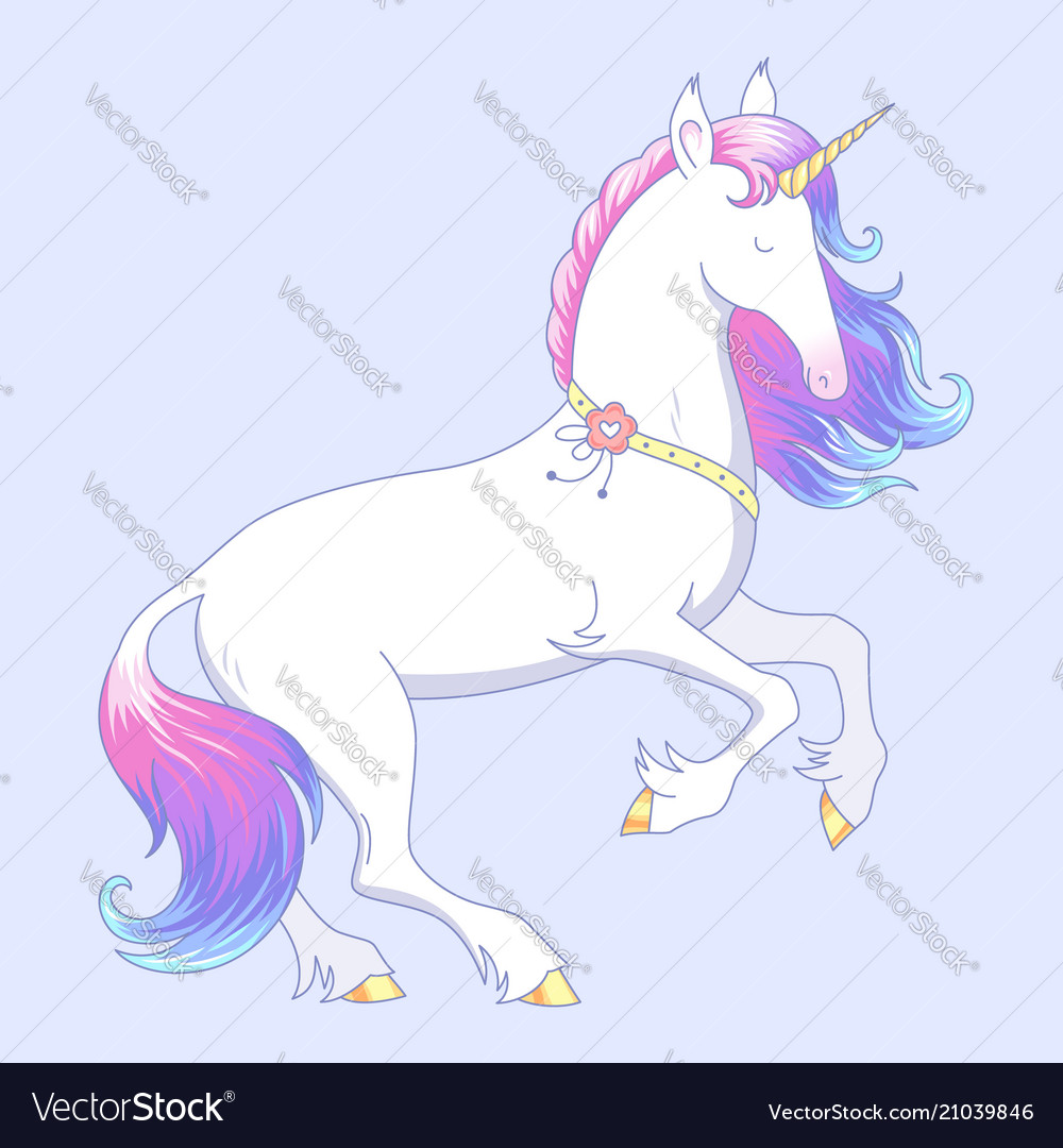 White unicorn stands Royalty Free Vector Image