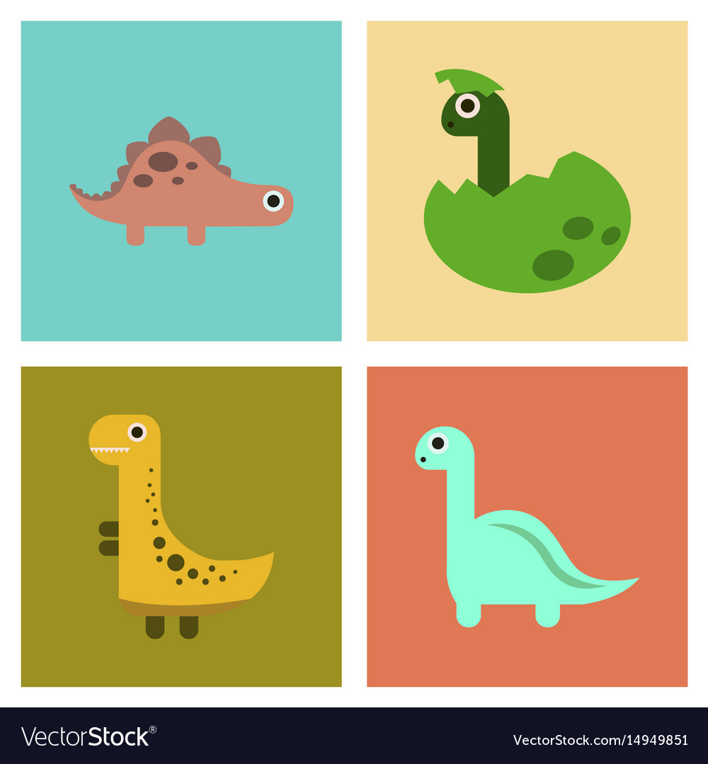 Assembly flat icons cartoon dinosaur