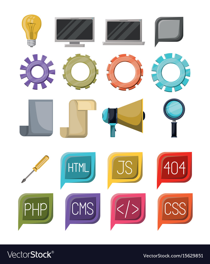 Colorful set of icons elements web programming Vector Image