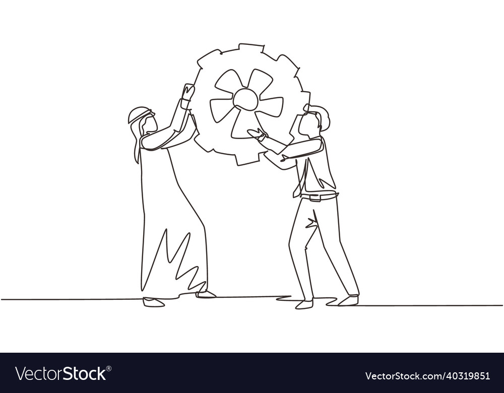 Kontinuierliche eine Linie Zeichnung zwei arabian business vector image Kontinuierliche eine Linie Zeichnung zwei arabian business