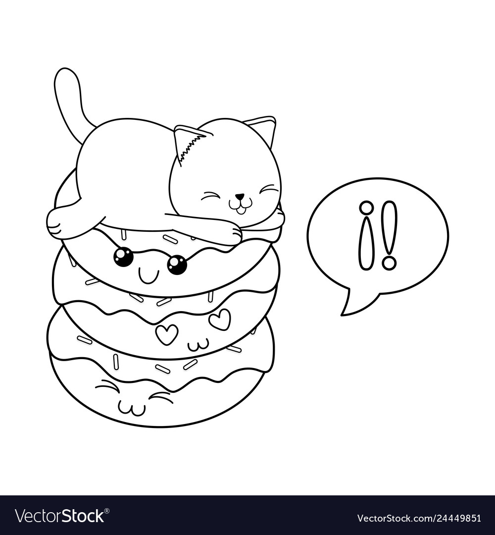 Cute little cat with donuts kawaii character