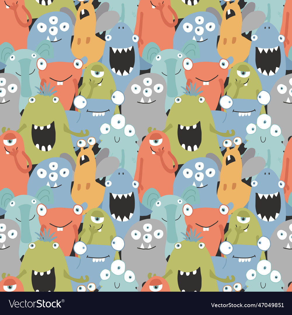 Cute monsters seamless pattern cartoon Royalty Free Vector