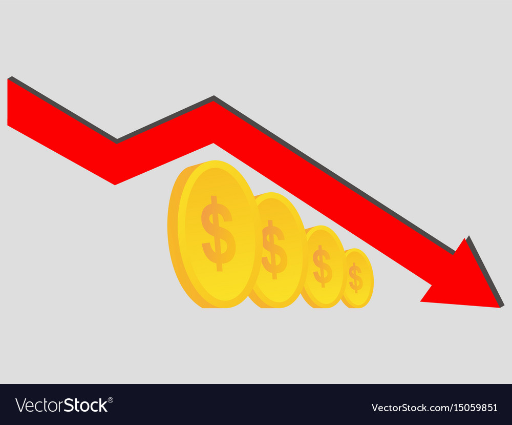 Finance declined abstract graph with gold coins