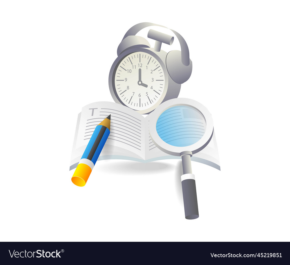 Flat isometric 3d concept of alarm clock and open vector image Flat isometric 3d concept of alarm clock and open