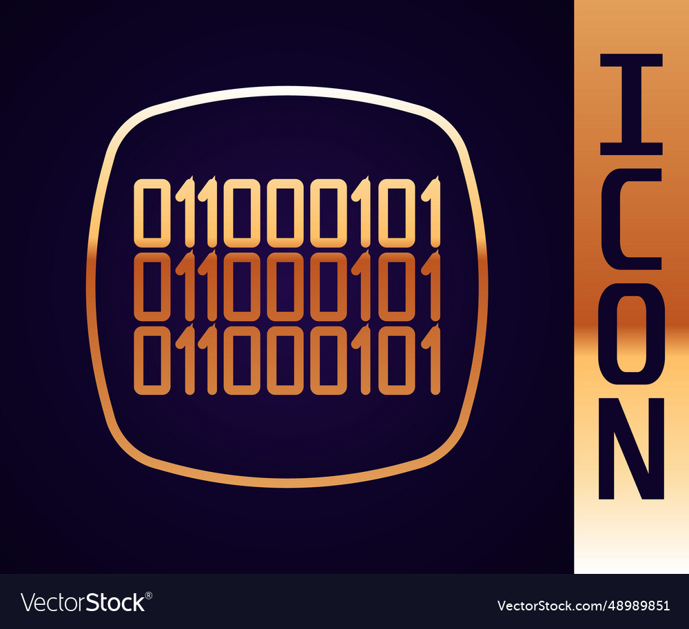 Gold line binary code icon isolated on black