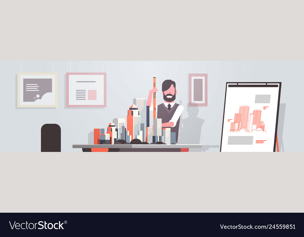 Man architect holding level engineer working vector image Man architect holding level engineer working